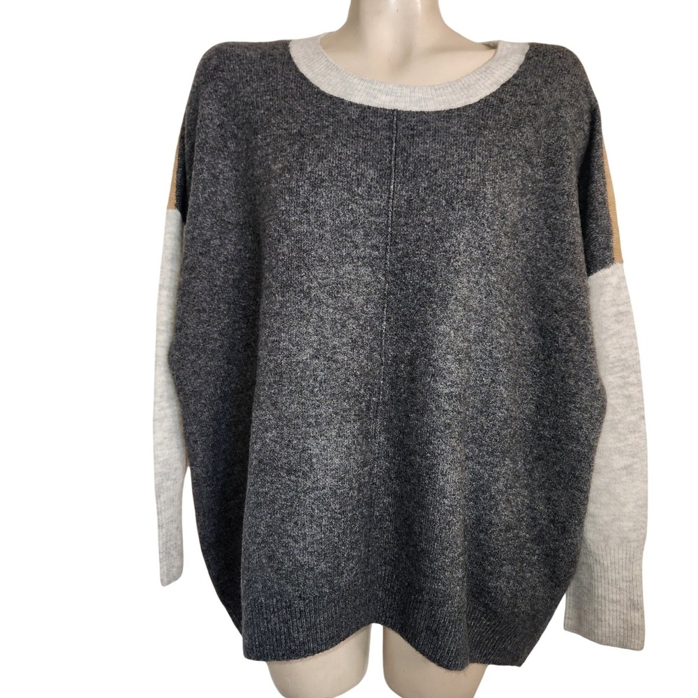 Vince Camuto Womens 2X Colorblock Oversized Sweater Grey Camel Tan 92322211
